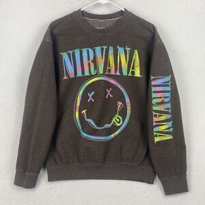 Nirvana Graphic Print Sweater Womens Small Brown Sweatshirt Crewneck Pullover